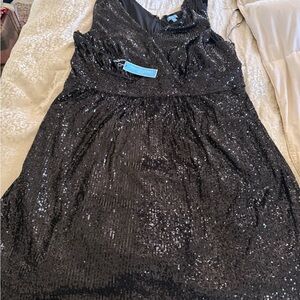 NWT SIZE 22 Draper James Black Sequin Pleated Cocktail Dress